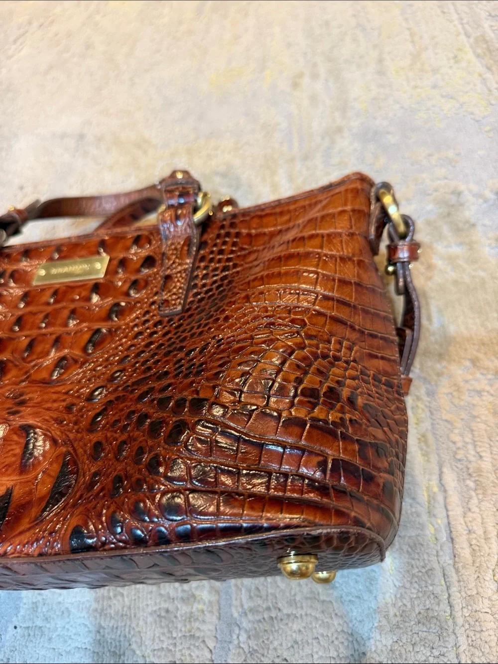 BRAHMIN BROWN/ PECAN EMBOSSED CROC LEATHER PURSE SHOULDER BAG, SATCHEL CROSSBODY